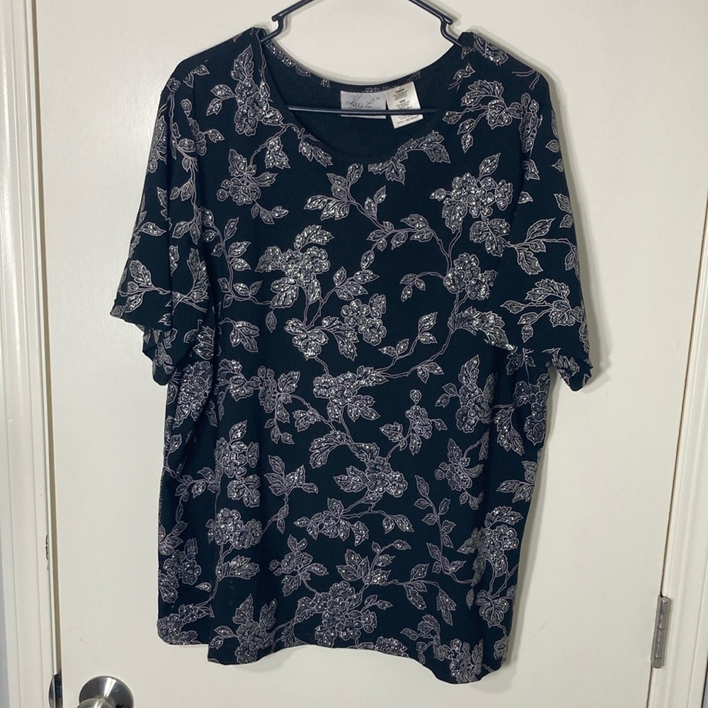Kathie Lee Vintage Women’s Black Short‎ Sleeve Glitter Top Plus Size 18W